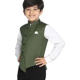 VASTRAMAY Kids Dark Green Nehru Jacket image 3