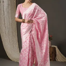 Saree Mall Pink Cotton Woven Saree With Unstitched Blouse image 1