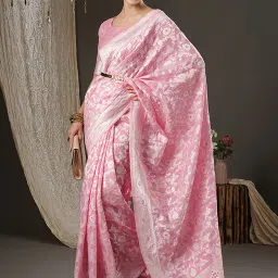 Saree Mall Pink Cotton Woven Saree With Unstitched Blouse image 3