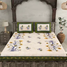 JaipurFabric Yellow & Green 100% Pure Cotton 150 TC Double Bedsheet with 2 Pillow Covers-picture-26