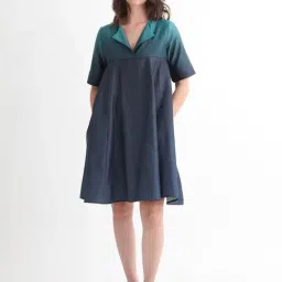 RAREISM Green Cotton Ombre Short Sleeves Dress-picture-36