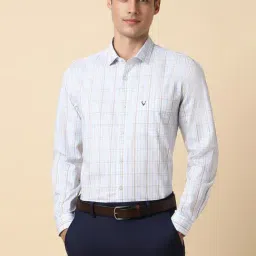 Allen Solly White Cotton Slim Fit Checks Shirt-picture-27