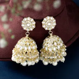 Peora Traditional White Gold-Plated Kundan & Beads Stylish Jhumka Earring-picture-12