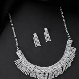 VOJ Silver Stones Studded Necklace & Earring Set-picture-10