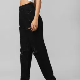 Only Black Distressed Mom Fit High Rise Jeans image 3