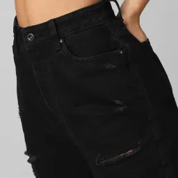 Only Black Distressed Mom Fit High Rise Jeans image 5