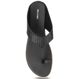 Walkway Women's Black Toe Ring Wedges image 3