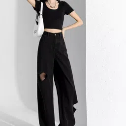 StyleCast Women Relaxed Fit High-Rise Slash Knee Jeans image 3