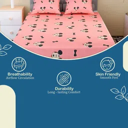 Myntra Elegant Homes Pink & White Printed Cotton 144 TC King Bedsheet Set 2.54 x 2.28 m image 4