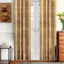 Myntra Elegant Homes Mustard & Grey 2 Pieces Velvet Abstract Printed Door Curtain-picture-1