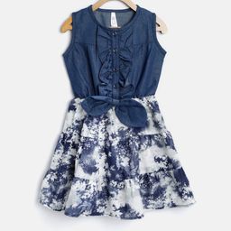 StyleStone Girls Blue & Off-White Printed Fit & Flare Dress-picture-30