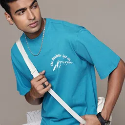 The Roadster Lifestyle Co. Printed Drop-Shoulder Sleeves Relaxed Fit Pure Cotton T-shirt-picture-40