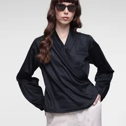 French Connection Shawl Collar Pure Cotton Wrap Top-image-84