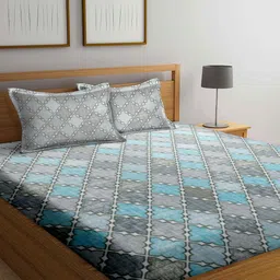 BOMBAY DYEING Green & Grey 120 TC Pure Cotton Super King Bedsheet With 2 Pillow Covers-image-54