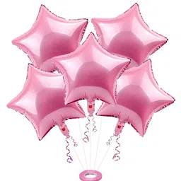 JOHRA (Pack of 5) 18 Inch Pink Star Shaped Foil Balloon With Ribbon / Star Shape Balloons for Decoration / Birthday Balloons for Decoration - Pink-image-83