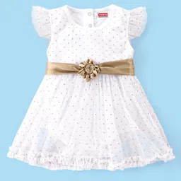 Babyhug Cotton Half Sleeves Party Wear Onesie Glitter Print - White-picture-16