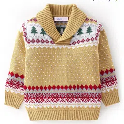 Babyoye 100% Cotton Knit Full Sleeves Textured Pullover Sweater - Brown-image-68
