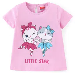 Babyhug Cotton Knit Half Sleeves Kitty Printed T-Shirt - Pink image 1