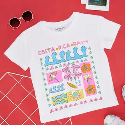 Pantaloons Junior Half Sleeves Beach Theme Printed Tee - Bright White-picture-29