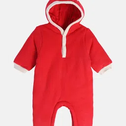 MINI KLUB Cotton Full Sleeves Ears Applique Detailed Hooded Romper - Red-picture-19