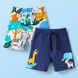 Babyhug Cotton Knit Mid Thigh Shorts with Animal Print Pack of 2 - Navy Blue & White-image-58