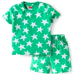 Babyhug Cotton Knit Half Sleeves Shorts Night Suit With Star Print - Green-picture-19