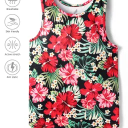 Pine Active Knit Sleeveless Tank T-Shirt with Floral Print - Black-picture-31