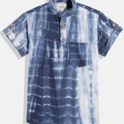 Vastrarth Half Sleeves Tie Dye Kurta Style Shirt - Blue-picture-27