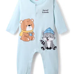 Babyhug 100% Cotton Interlock Knit Full Sleeves Romper with Animal Print - Light Blue-picture-10