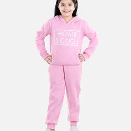 StyleStone Fleece Woven Full Sleeves Home School Text Printed Hooded Sweatshirt & Joggers Set - Light Pink-picture-11