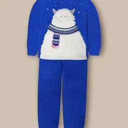 Cherry Crumble By Nitt Hyman Knit Full Sleeves Yeti Embroidered Unisex Winter Night Suit Set - Blue-picture-21