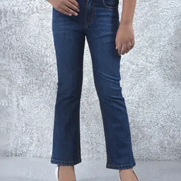 CRIMSOUNE CLUB Cotton Denim Solid Bootcut Style Jeans - Blue-picture-15