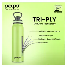 Pexpo Austin Hot & Cold 740ml Stainless Steel Water Bottle| Green | lightweight & Vacuum Insulated| Leak proof & BPA Free| for sports, travelling, & hiking image 3