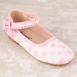 Cute Walk by Babyhug Ballerinas with Velcro Closure Floral Print & Pearl Detailing - Pink image 3