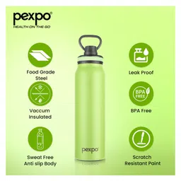 Pexpo Austin Hot & Cold 740ml Stainless Steel Water Bottle| Green | lightweight & Vacuum Insulated| Leak proof & BPA Free| for sports, travelling, & hiking image 4