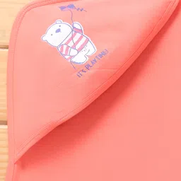Simply Interlock Cotton Knit Hooded Bear Printed Towel & Wrapper L 80 x B 80 cm - Coral image 4