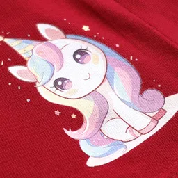 Babyhug Single Jersey Knit Full Sleeves Unicorn Printed Frock With Peter Pan Collar - Red image 4