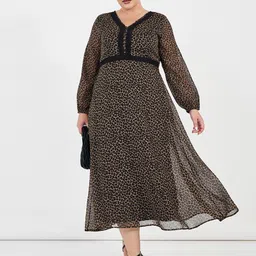 Styli Women Plus V-Neck Puff Sleeves A-Line Maxi dress-picture-12