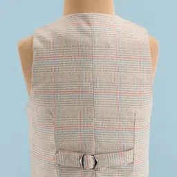 Kookie Kids Knit Full Sleeves 3 Piece Checkered Party Suit with Bow - Beige image 5