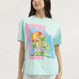 United Colors of Benetton Women Printed Tropical Pure Cotton Cut Outs T-shirt-picture-10