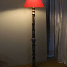 Devansh Orange - Colored& Brown Conical Wooden Floor Lamp-picture-15