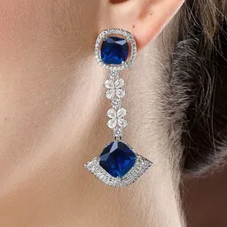 KARATCART Silver-Plated American Diamond Drop Earrings image 5