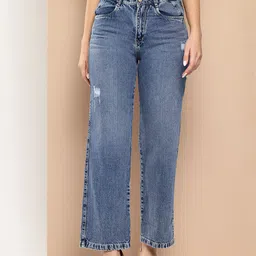 Chemistry Women Straight Fit High-Rise Low Distress Light Fade Stretchable Jeans-image-32