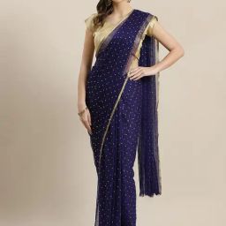 Ishin Navy Embellished Saree With Blouse-picture-0