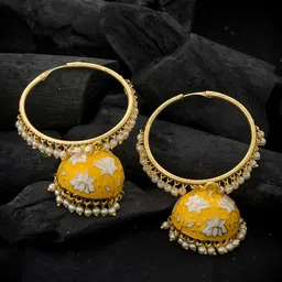 Silvermerc Designs Gold-Plated & Yellow Meenakari Dome Shaped Jhumkas image 1