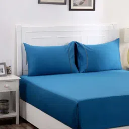 Maspar Viola Blue Cotton 300 TC Bed Sheet Set-image-5