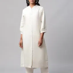 linen club woman Linen Club Women Off White Regular Fit Kurta-picture-17