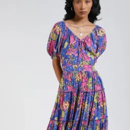 Label Ritu Kumar Blue Printed Above Knee A-Line Dress-picture-21