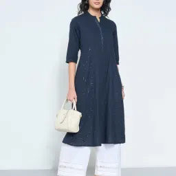 Rangmanch By Pantaloons Twilight Blue Regular Fit Embroidered Kurta image 4
