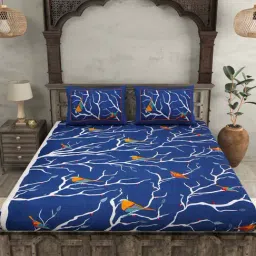 JaipurFabric Blue 100% Pure Cotton 150 TC Double Bedsheet with 2 Pillow Covers-image-94